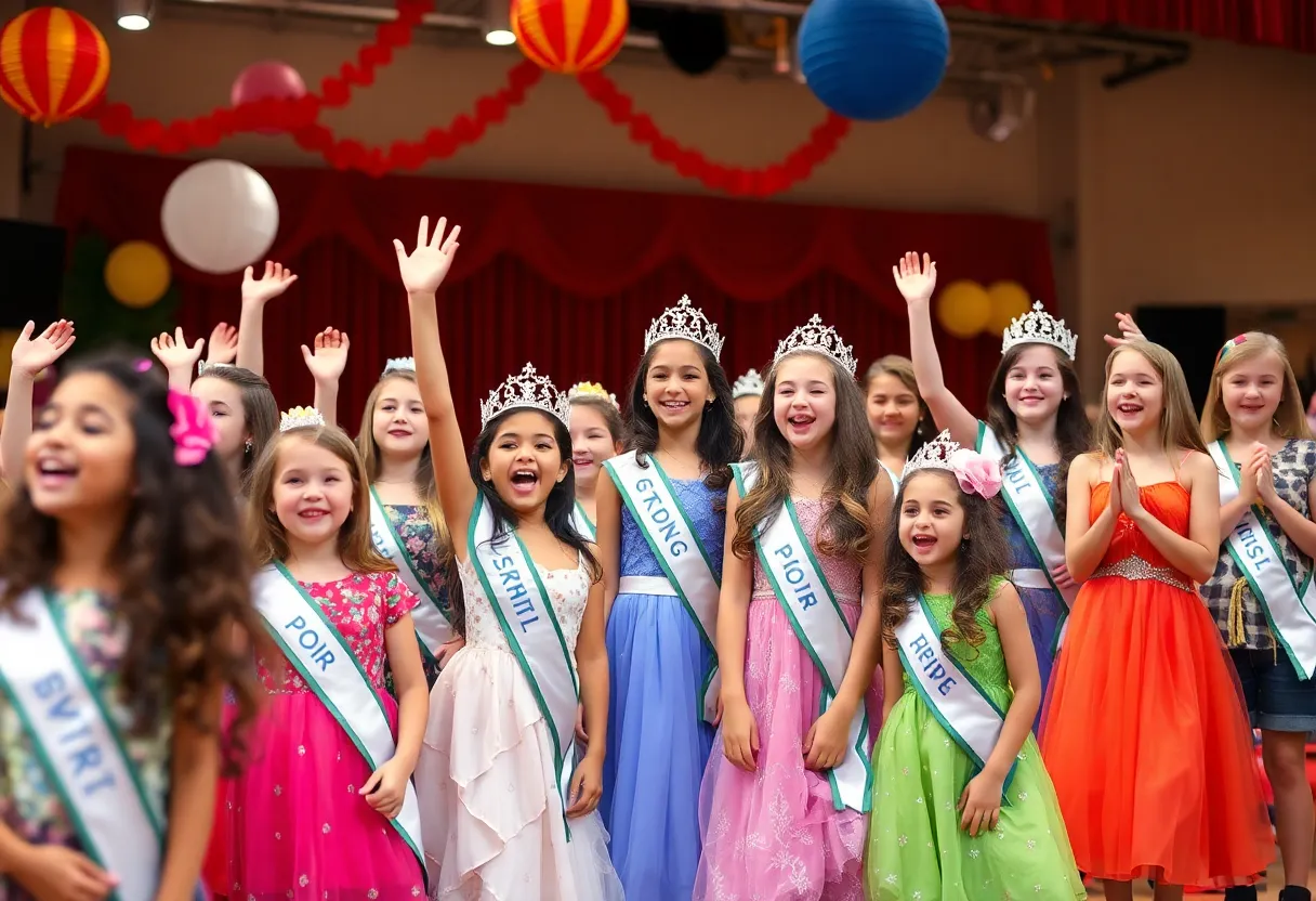 A lively scene from a high school pageant showcasing students and festivities.