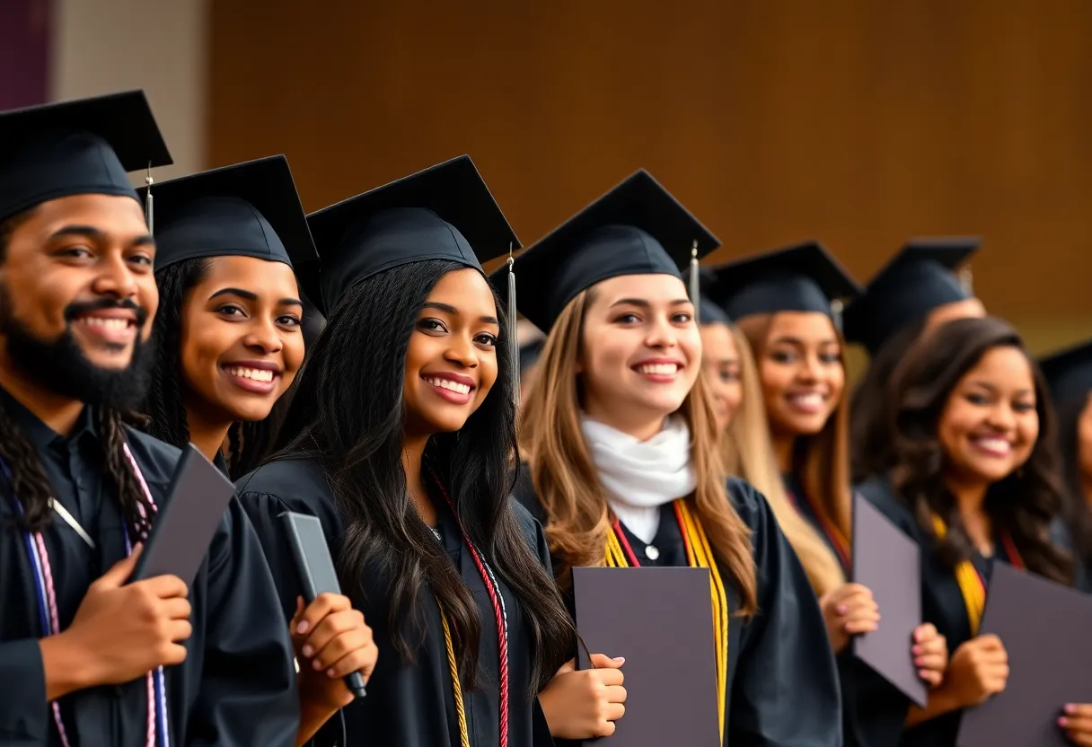 Graduates from Starkville High School celebrating their dual graduation.