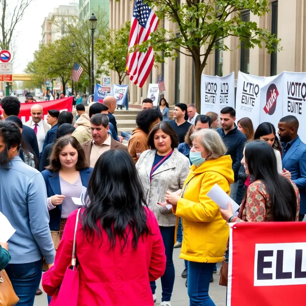 Voters engaging at a polling station during the Starkville mayoral election.