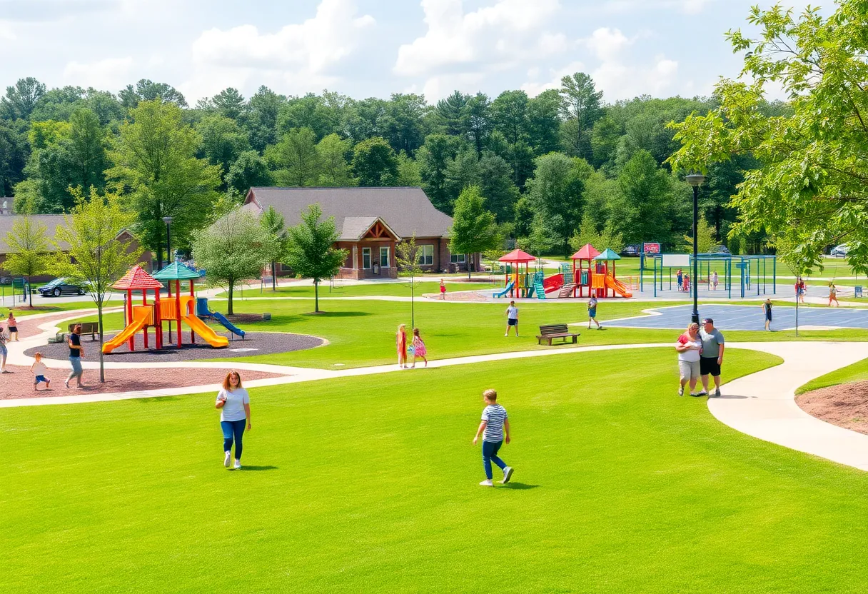 Community members enjoying activities in a Starkville park during a sunny day.