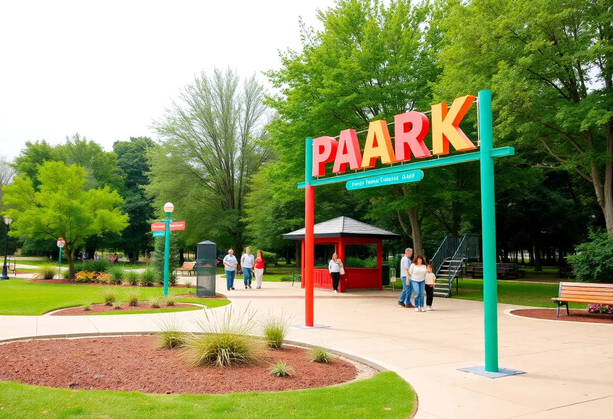 Colorful signage in a Starkville park
