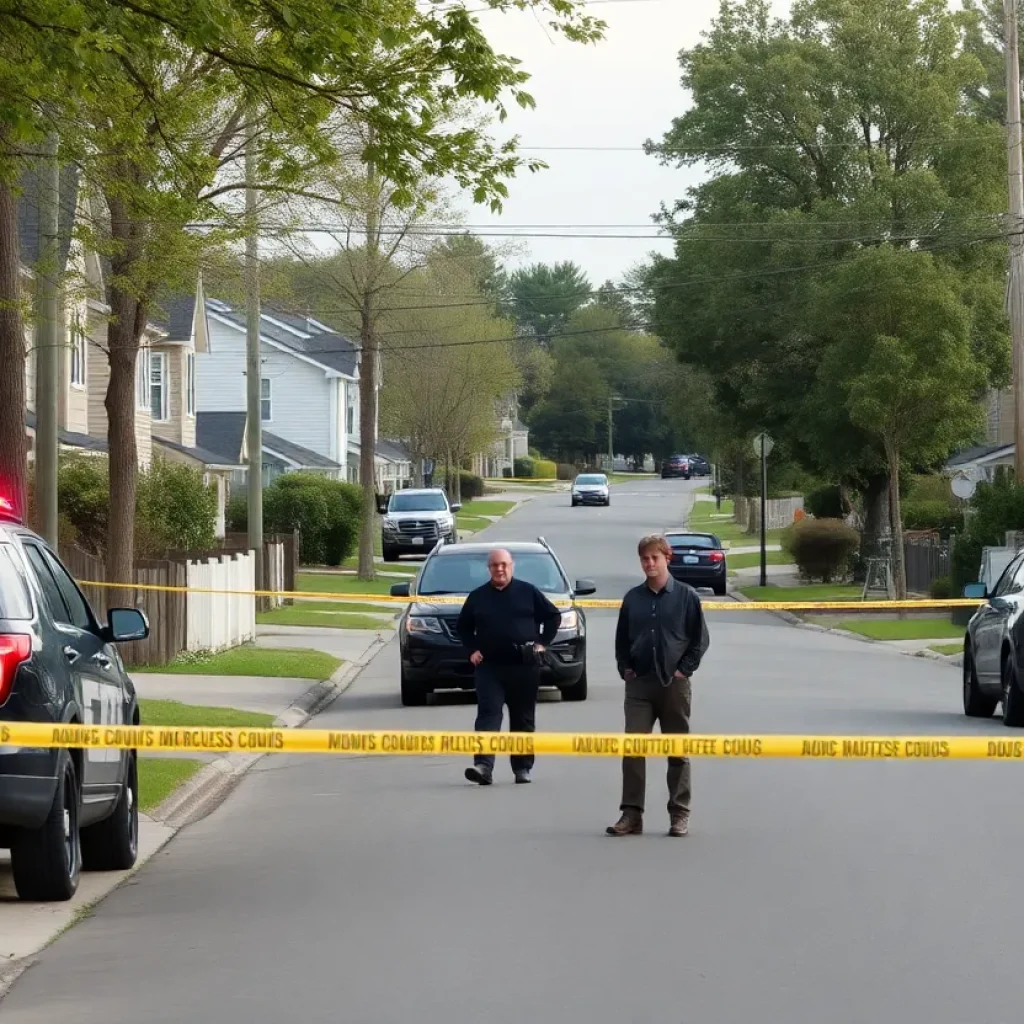 Police vehicles in a suburban neighborhood during a shooting incident in Starkville.