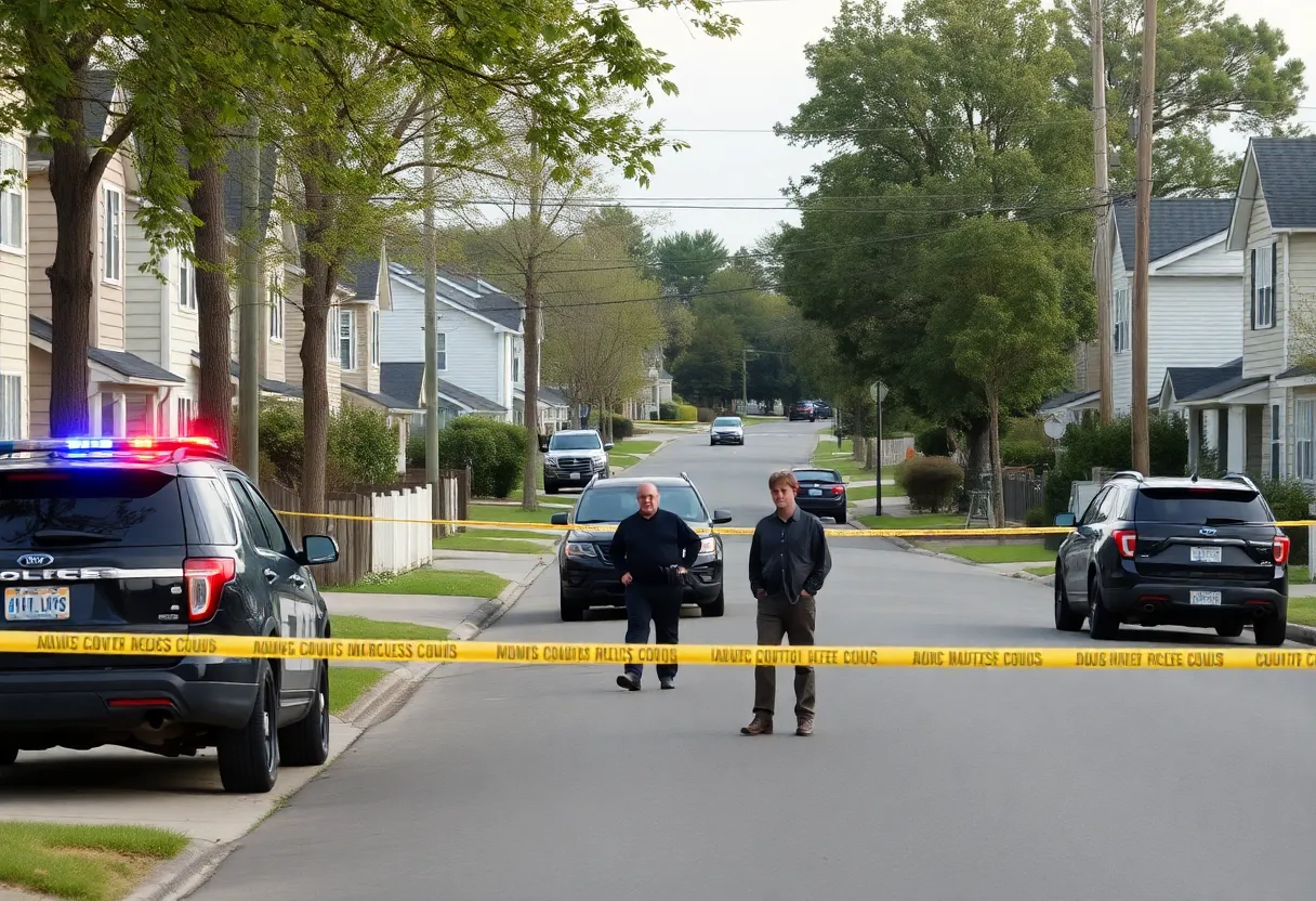 Police vehicles in a suburban neighborhood during a shooting incident in Starkville.