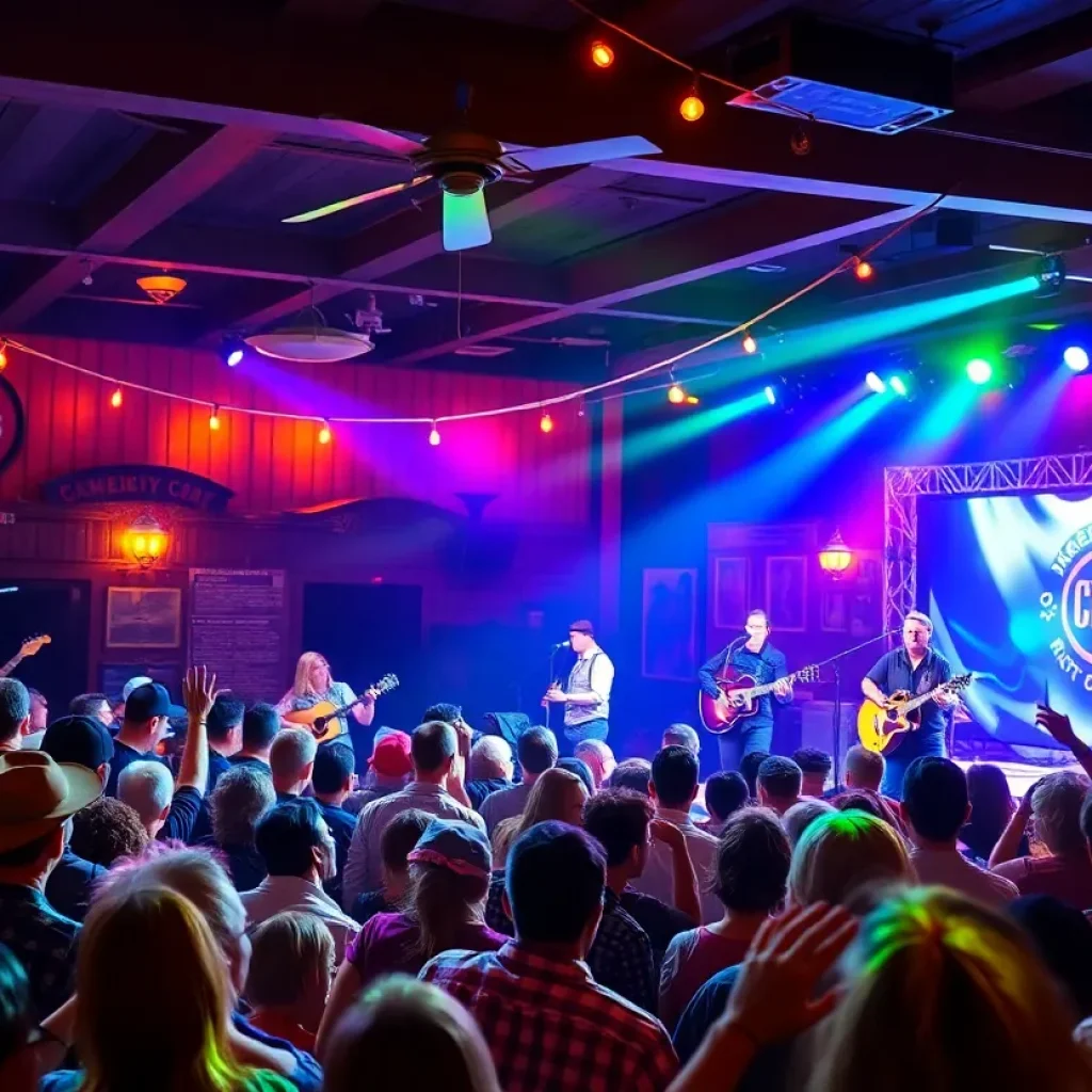 A lively concert scene featuring enthusiastic fans at Rick's Café in Starkville