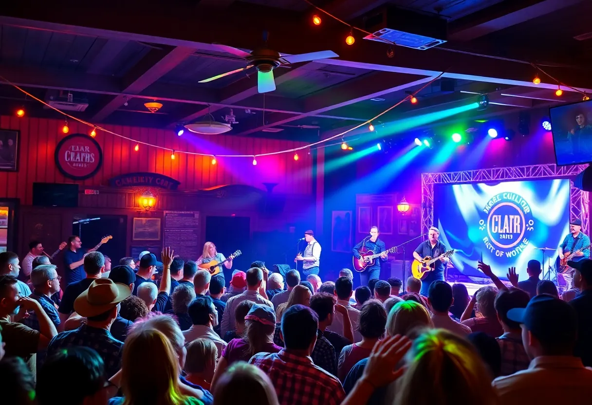 A lively concert scene featuring enthusiastic fans at Rick's Café in Starkville
