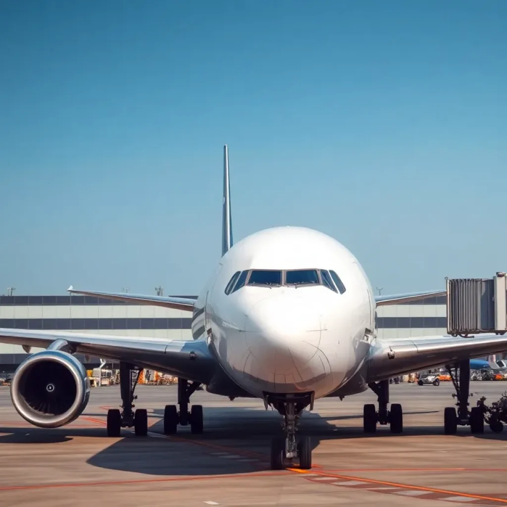 Boeing 737 Max aircraft parked at an airport with a focus on safety measures