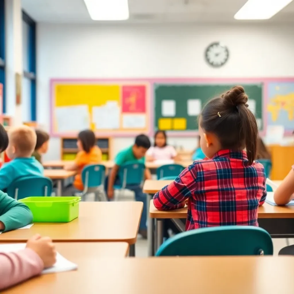 Children in a classroom with a focus on safety measures.