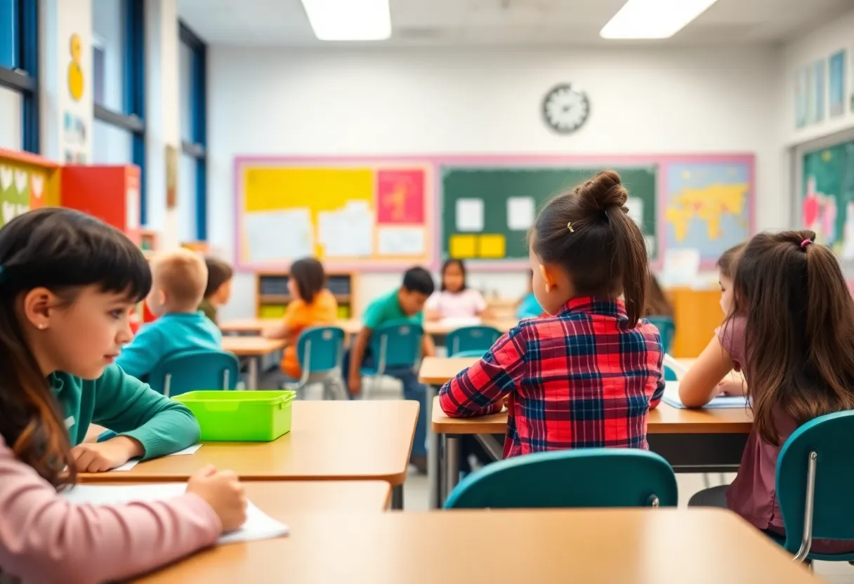 Children in a classroom with a focus on safety measures.