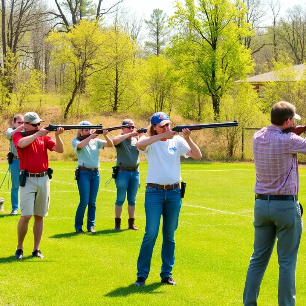 Participants engaged in a clay shooting event at Camp Seminole in Starkville.