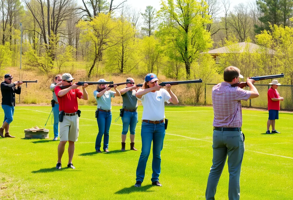 Participants engaged in a clay shooting event at Camp Seminole in Starkville.