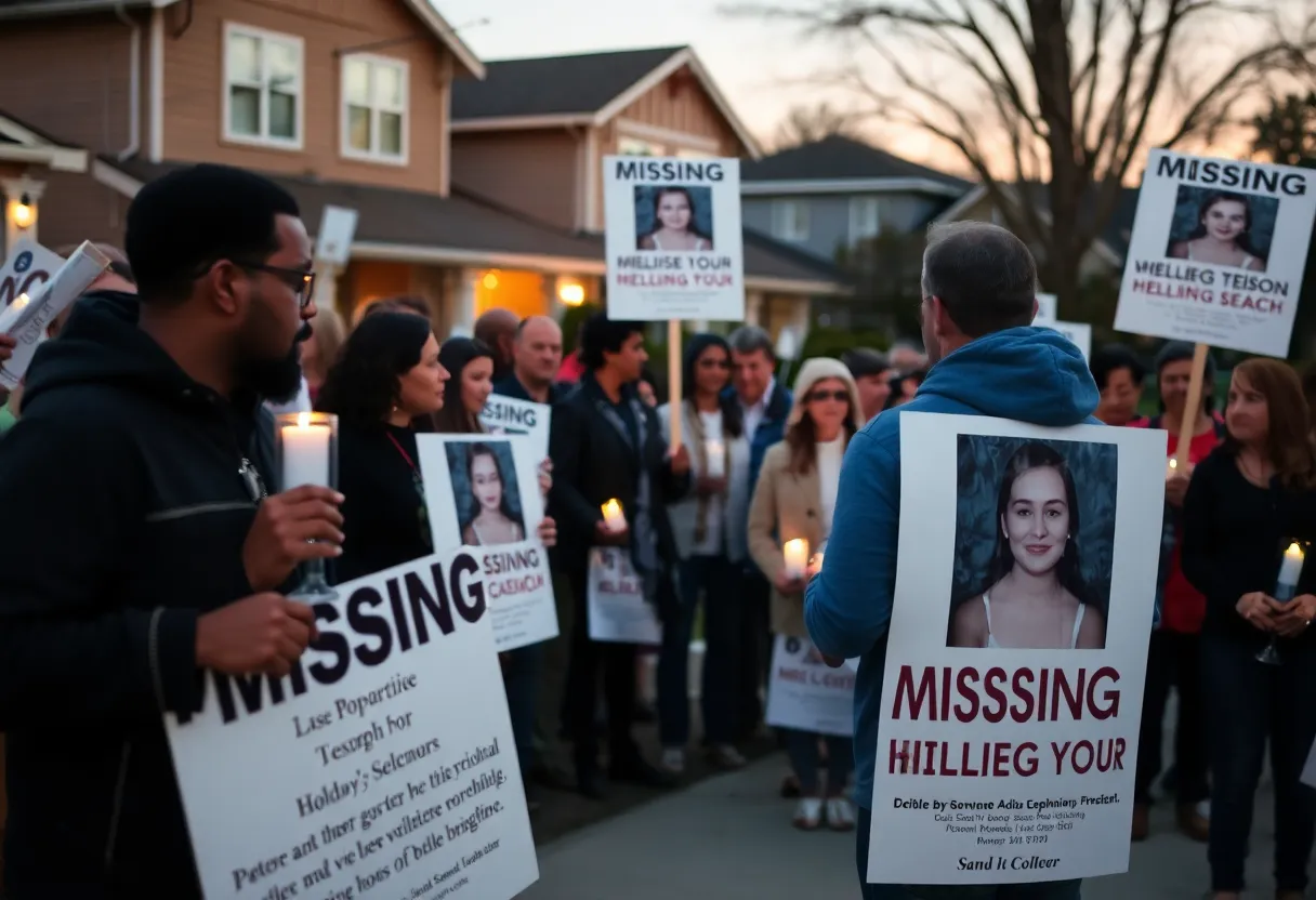 Gathering of community members supporting a missing person search