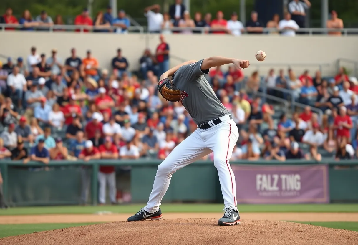 Evan Siary delivering a pitch during a baseball game.