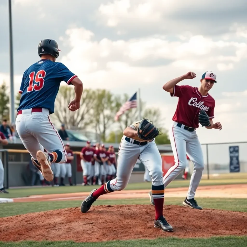 College baseball players in action during a game