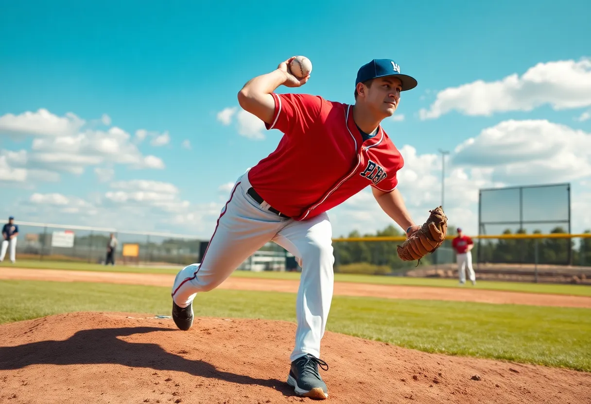 Pitcher delivering a baseball on the mound during a game.