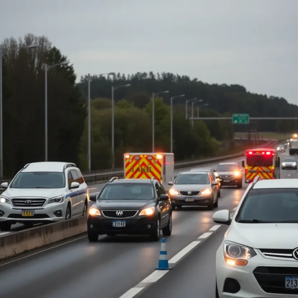 Emergency vehicles at a highway accident scene in Mississippi
