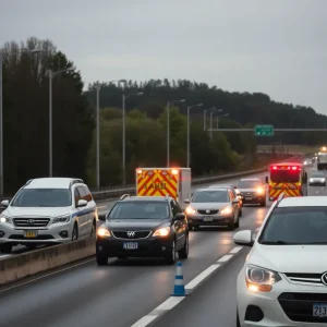 Emergency vehicles at a highway accident scene in Mississippi