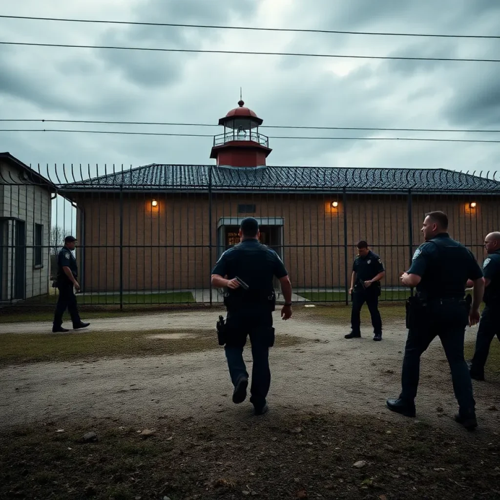 Law enforcement searching for escaped inmates near a jail