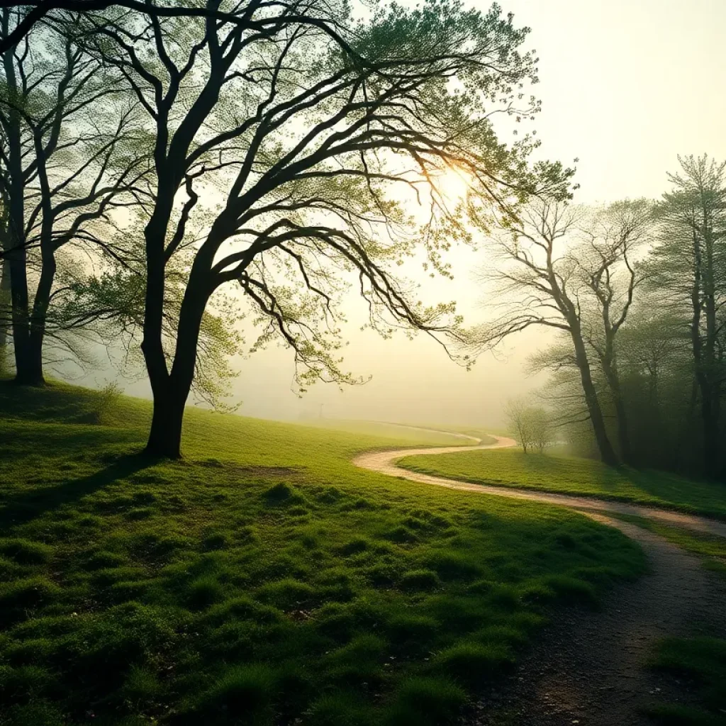 A winding path through a serene landscape, symbolizing hope.