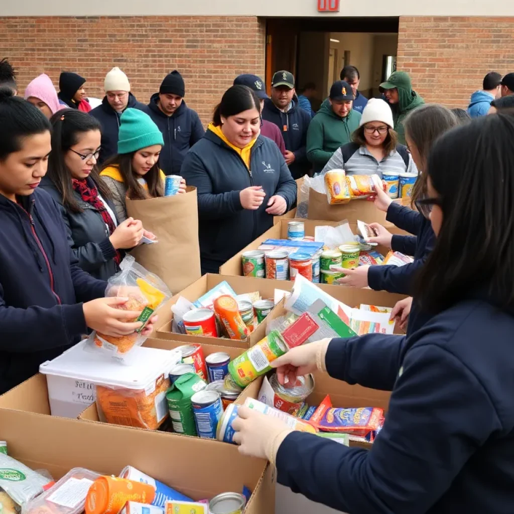 Volunteers Sorting Non-Perishable Food Items at Kiwanis Club Food Drive