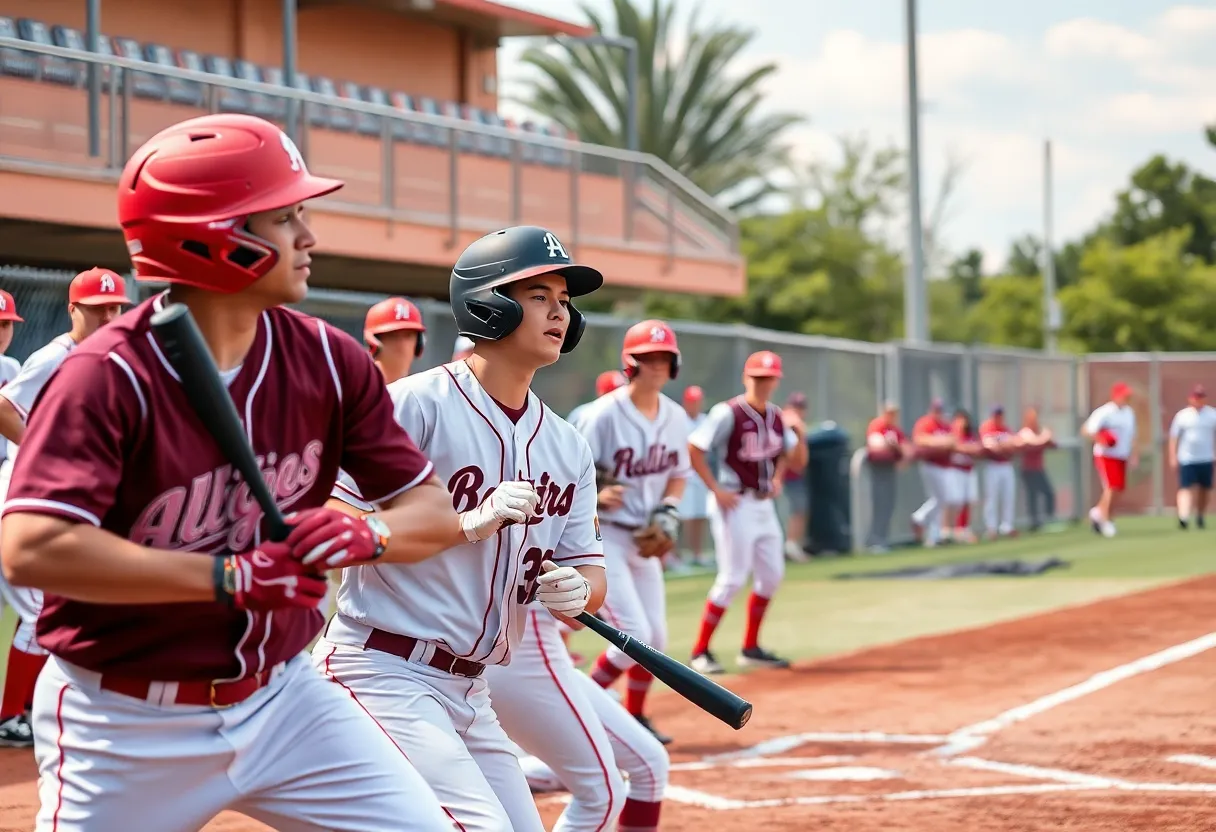 Mississippi State baseball players competing in a game