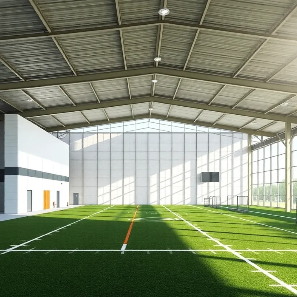 Architectural rendering of Mississippi State's indoor football practice facility