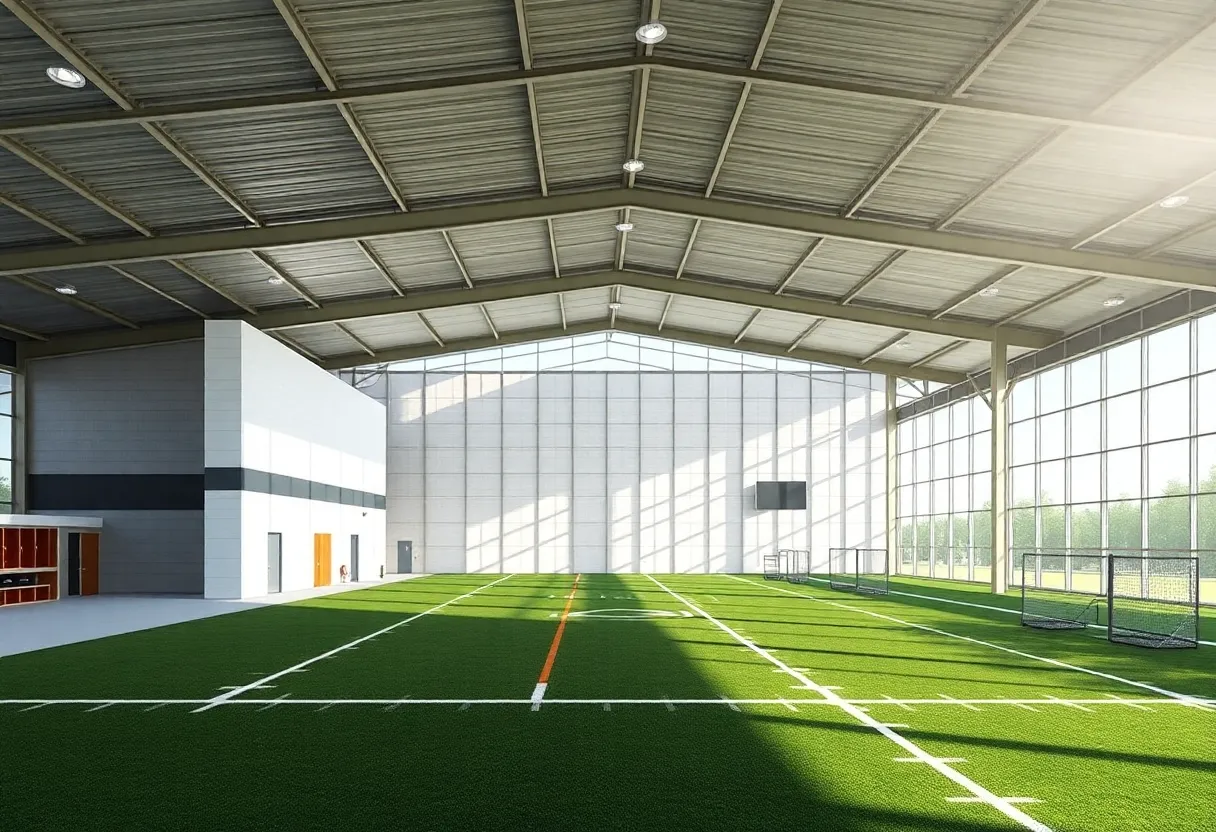 Architectural rendering of Mississippi State's indoor football practice facility