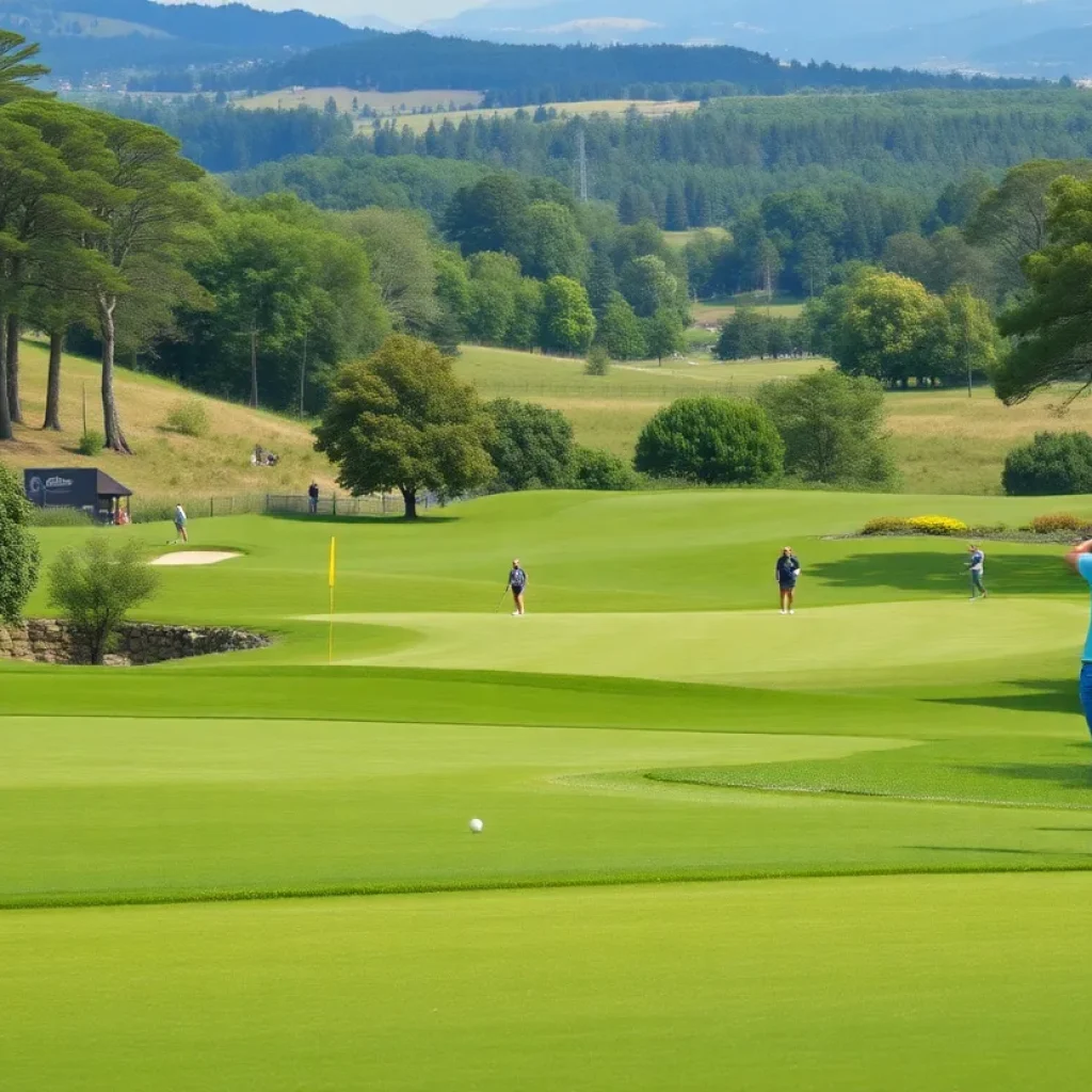 A scenic view of a golf tournament at Old Waverly Golf Club