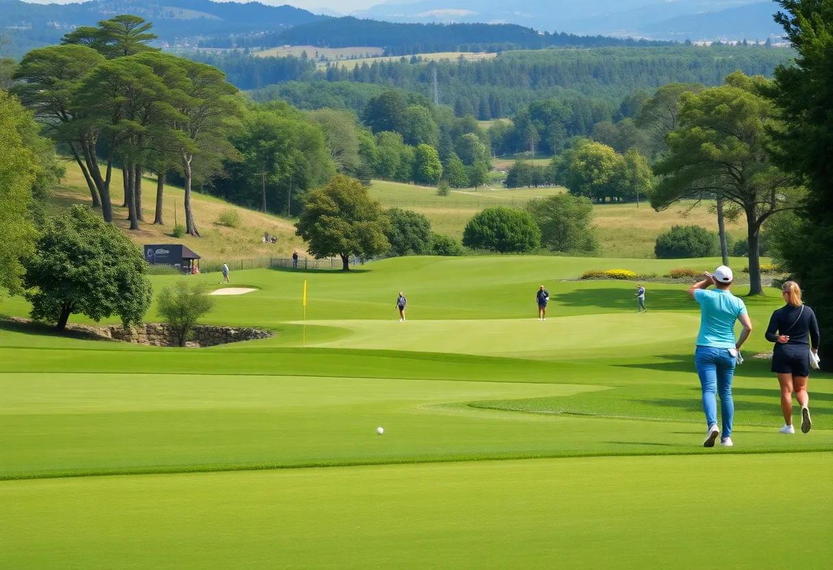 A scenic view of a golf tournament at Old Waverly Golf Club