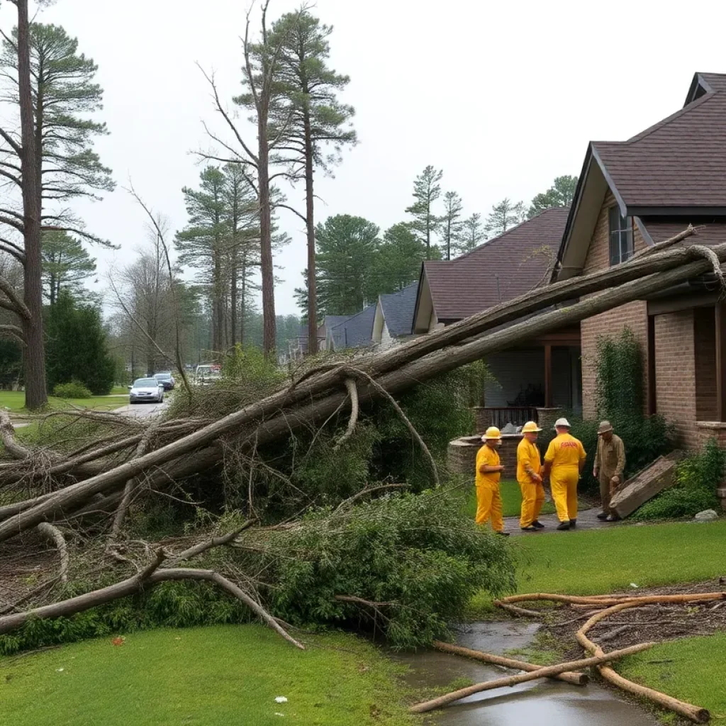 Storm damage in Mississippi with fallen trees and debris