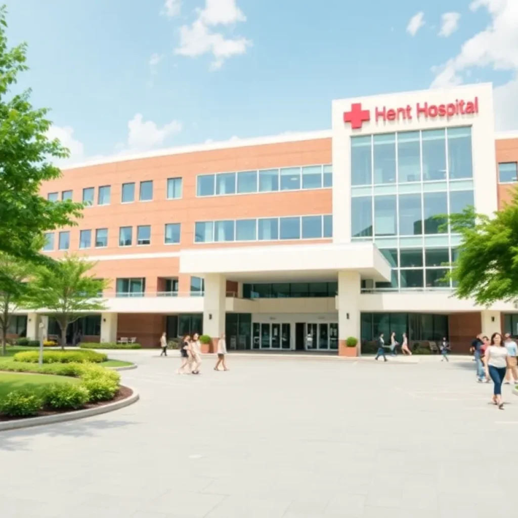 Exterior view of Oktibbeha County Hospital surrounded by greenery