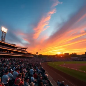 Crowd cheering at the Ole Miss vs Mississippi State college baseball game