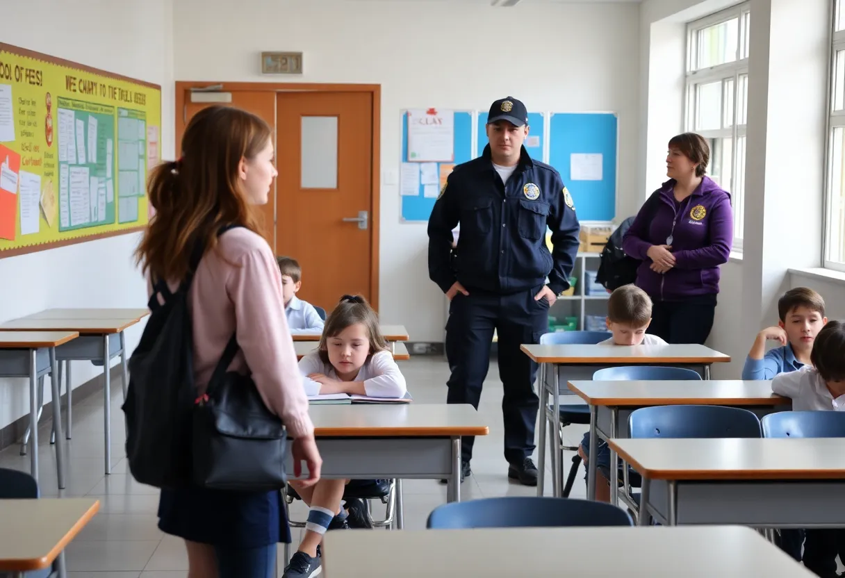 Students in a classroom with heightened safety measures in place.