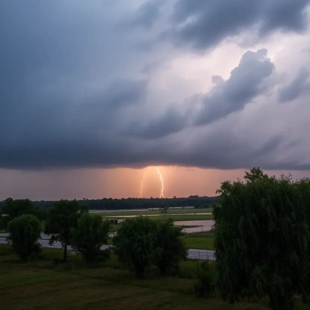 A stormy sky with heavy rain and visible flooding in the Southeastern region.