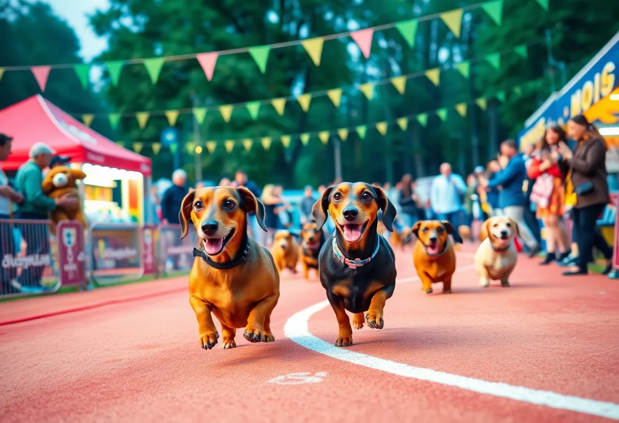 Dachshund racing event with spectators