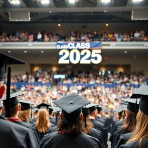 Graduates celebrating during the Starkville High School graduation ceremony