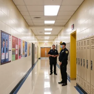 School hallway illustrating security measures