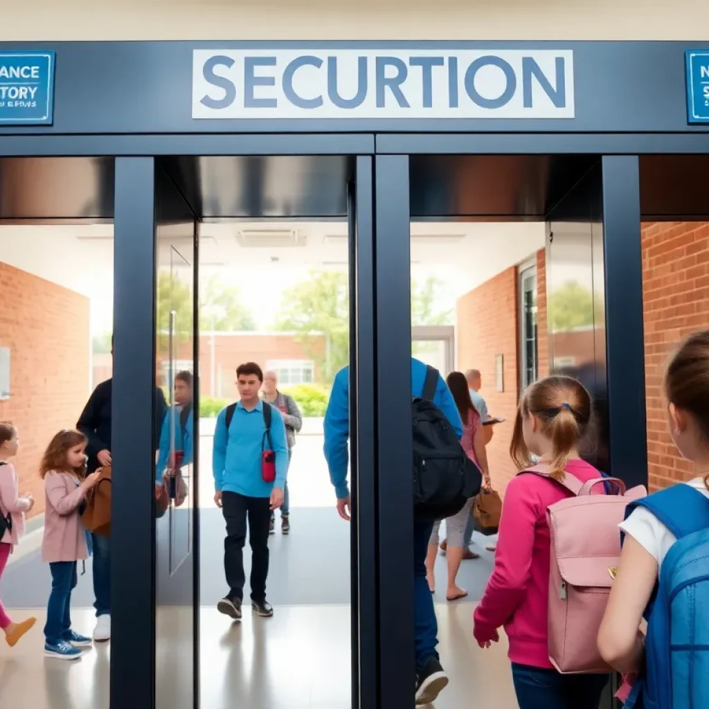 Metal detectors at the entrance of a Starkville school