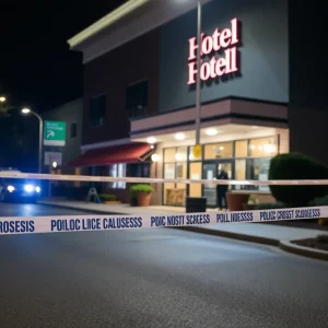 Police investigation scene at a hotel in Starkville, Mississippi