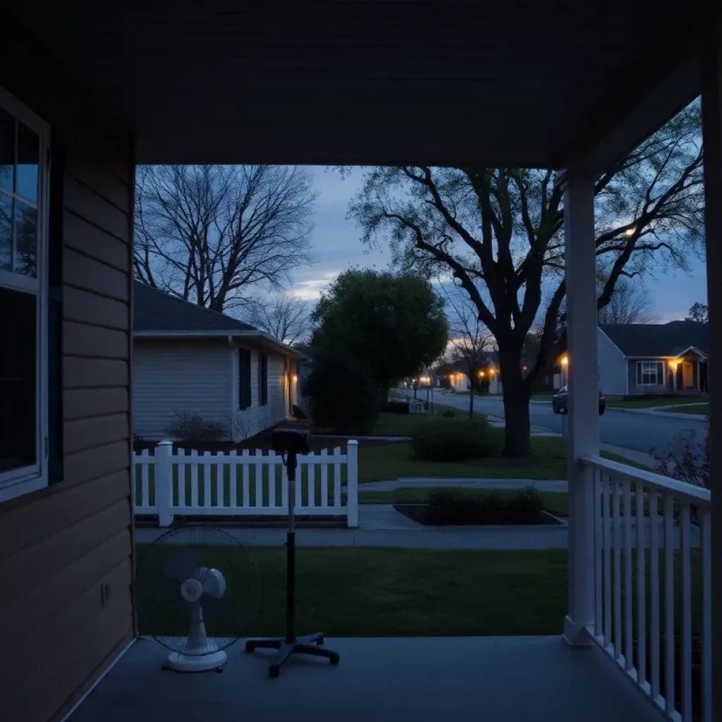 Empty porch in a quiet neighborhood at dawn
