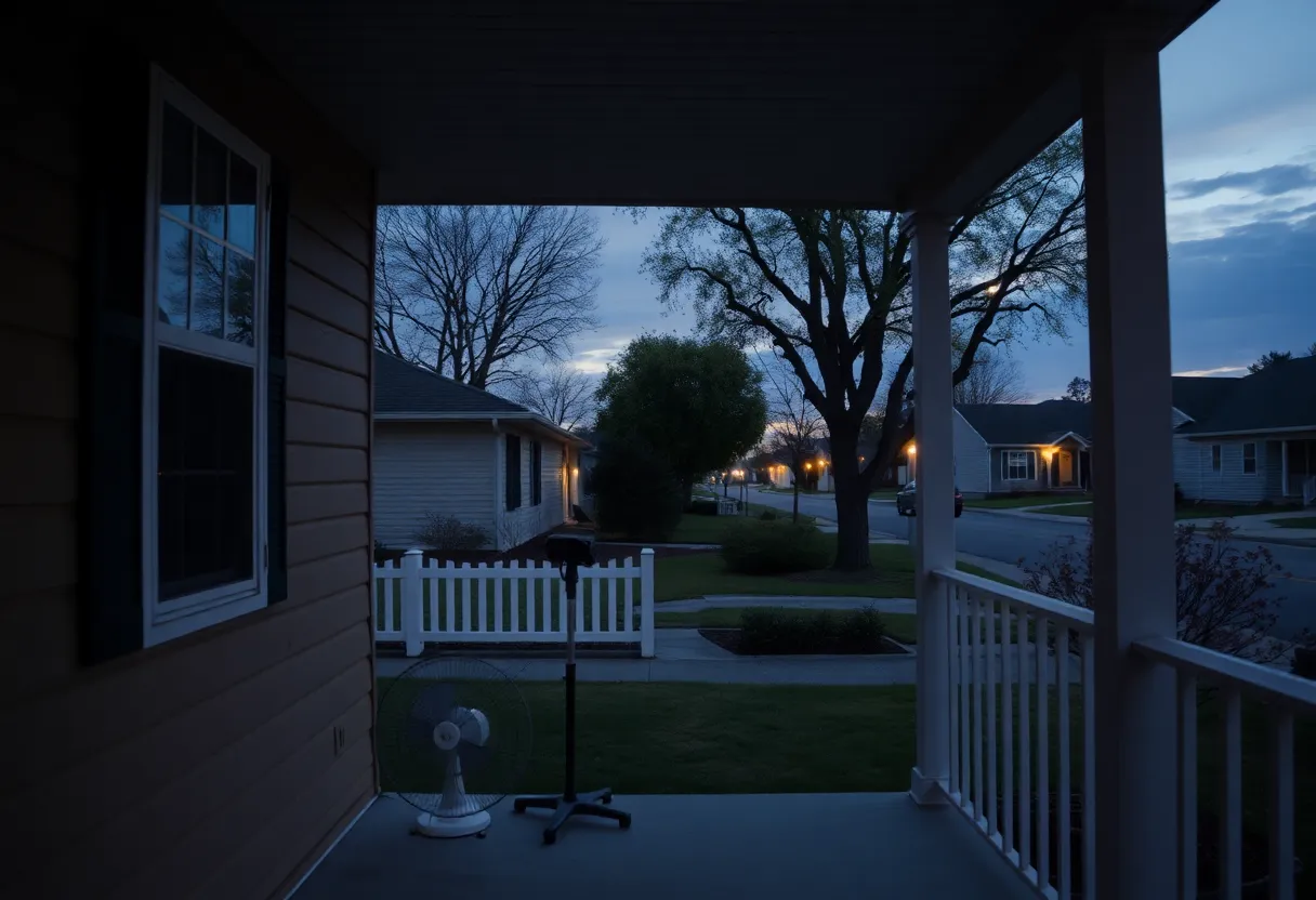 Empty porch in a quiet neighborhood at dawn