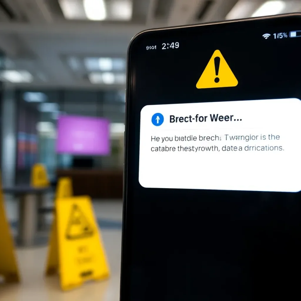 Warning about TeleMessage data breach on secure messaging app interface.
