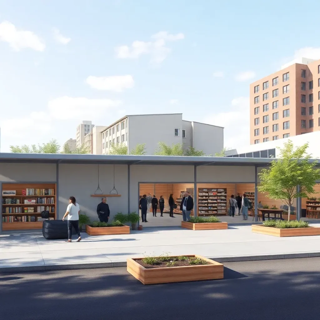 An illustration of The Stronghold community hub with various support facilities in Starkville.