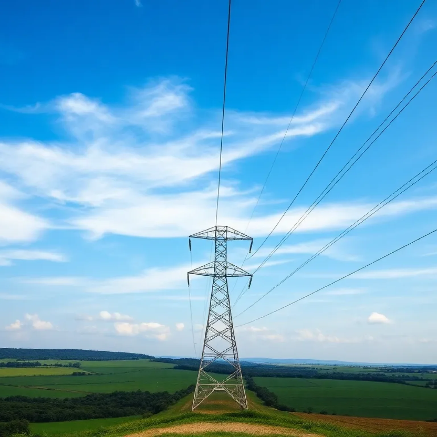 Scenic view of Tennessee Valley Authority power transmission line across landscapes.