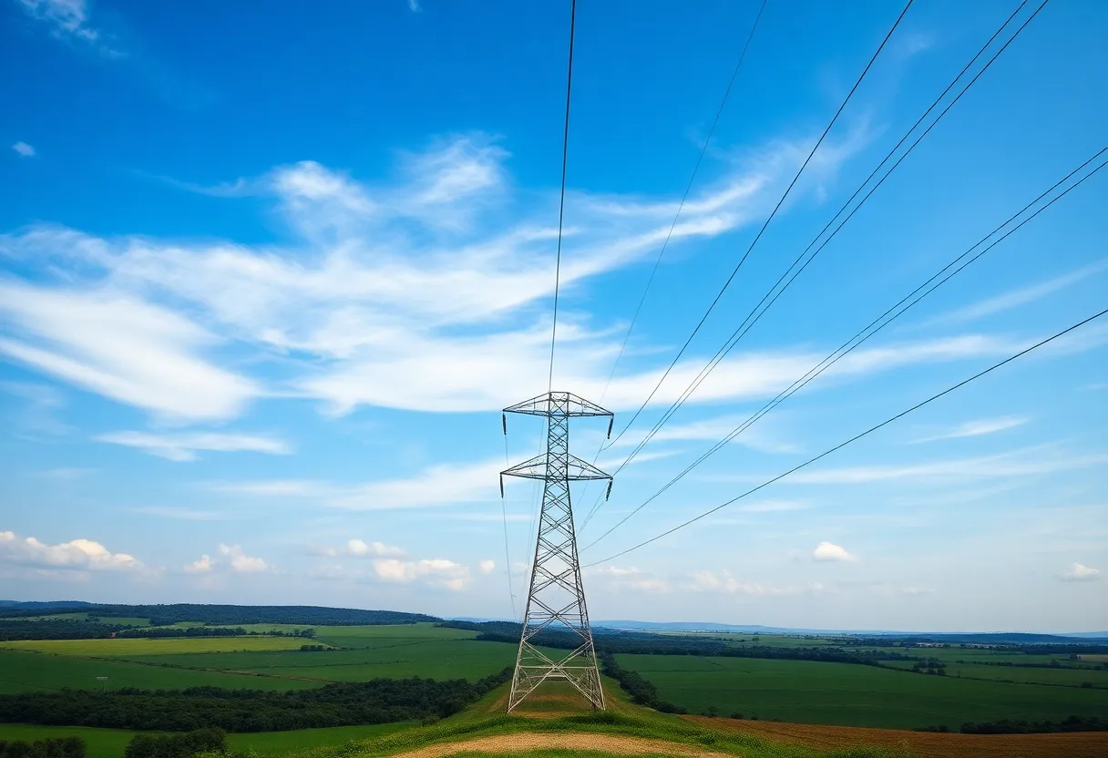 Scenic view of Tennessee Valley Authority power transmission line across landscapes.