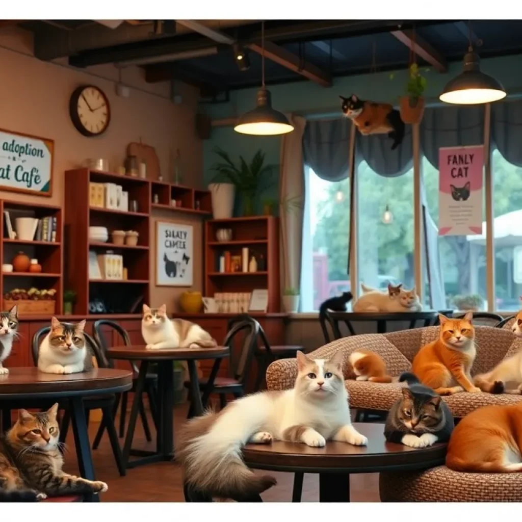 Cozy interior of the Twisted Whisker Cat Cafe with cats