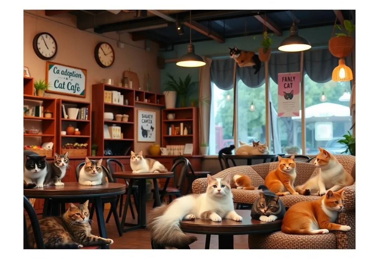 Cozy interior of the Twisted Whisker Cat Cafe with cats
