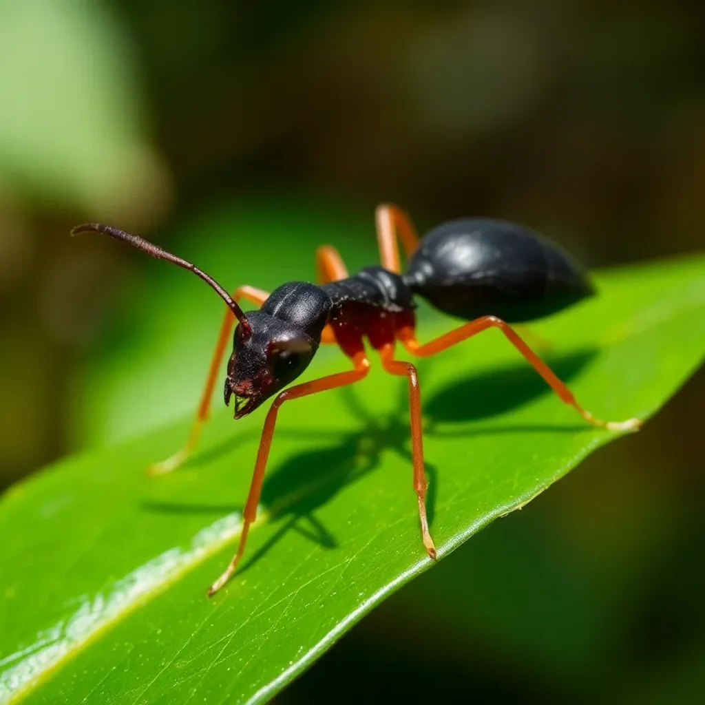 Close-up of an Asian needle ant on a leaf