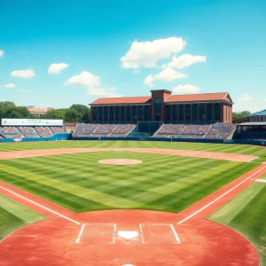 Baseball field with fans cheering at Mississippi State University
