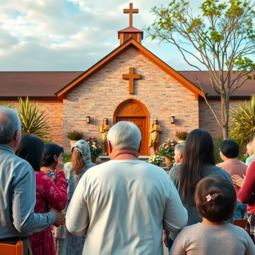 Gathering of community members at a church for remembrance