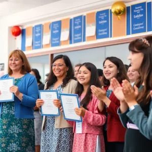 Staff members celebrating at the Employee Awards Luncheon